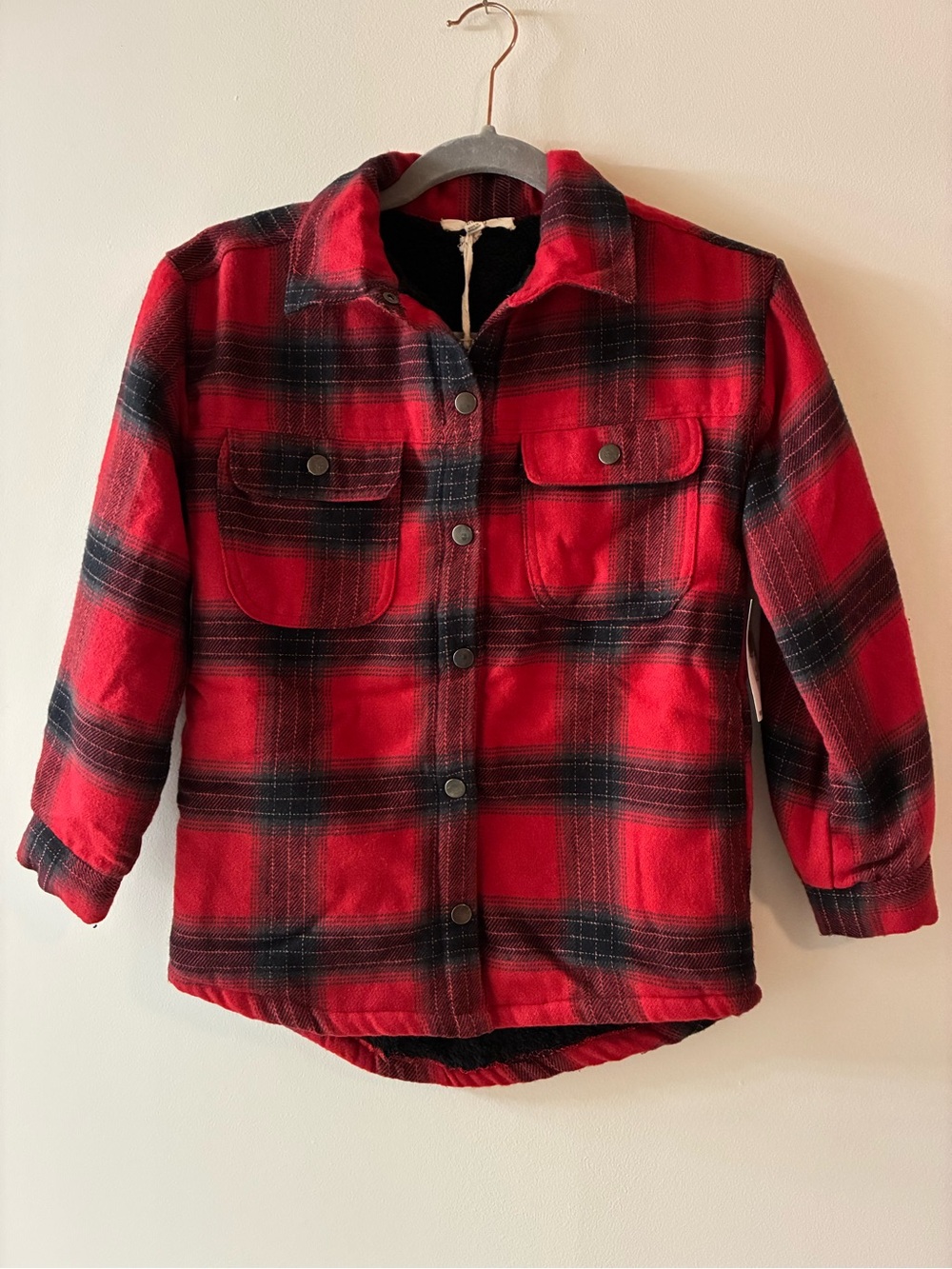 Jessica Simpson Red & Black Plaid Button-Front Kids Shirt Jacket